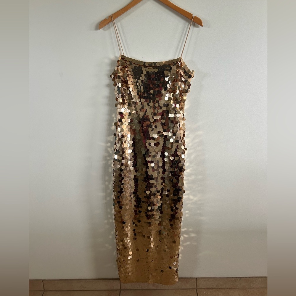 Gold Sequin Strapless Dress